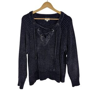 Umgee Chenille Sweater Sz L Lace Up Pullover‎ Long Sleeve Casual Soft Comfort